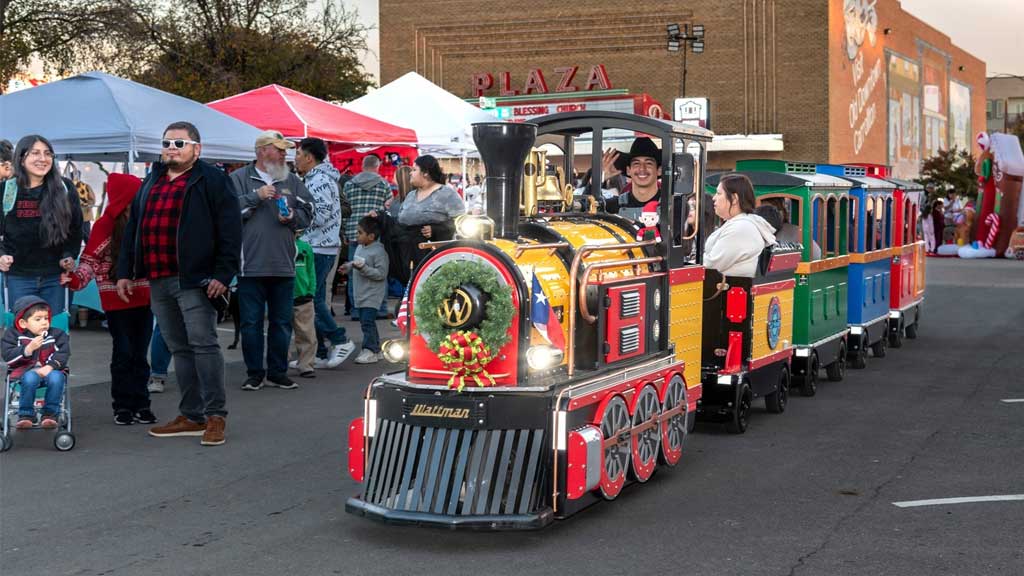 Mini Express trackless train rented for seasonal or corporate events, delighting guests and generating repeat bookings